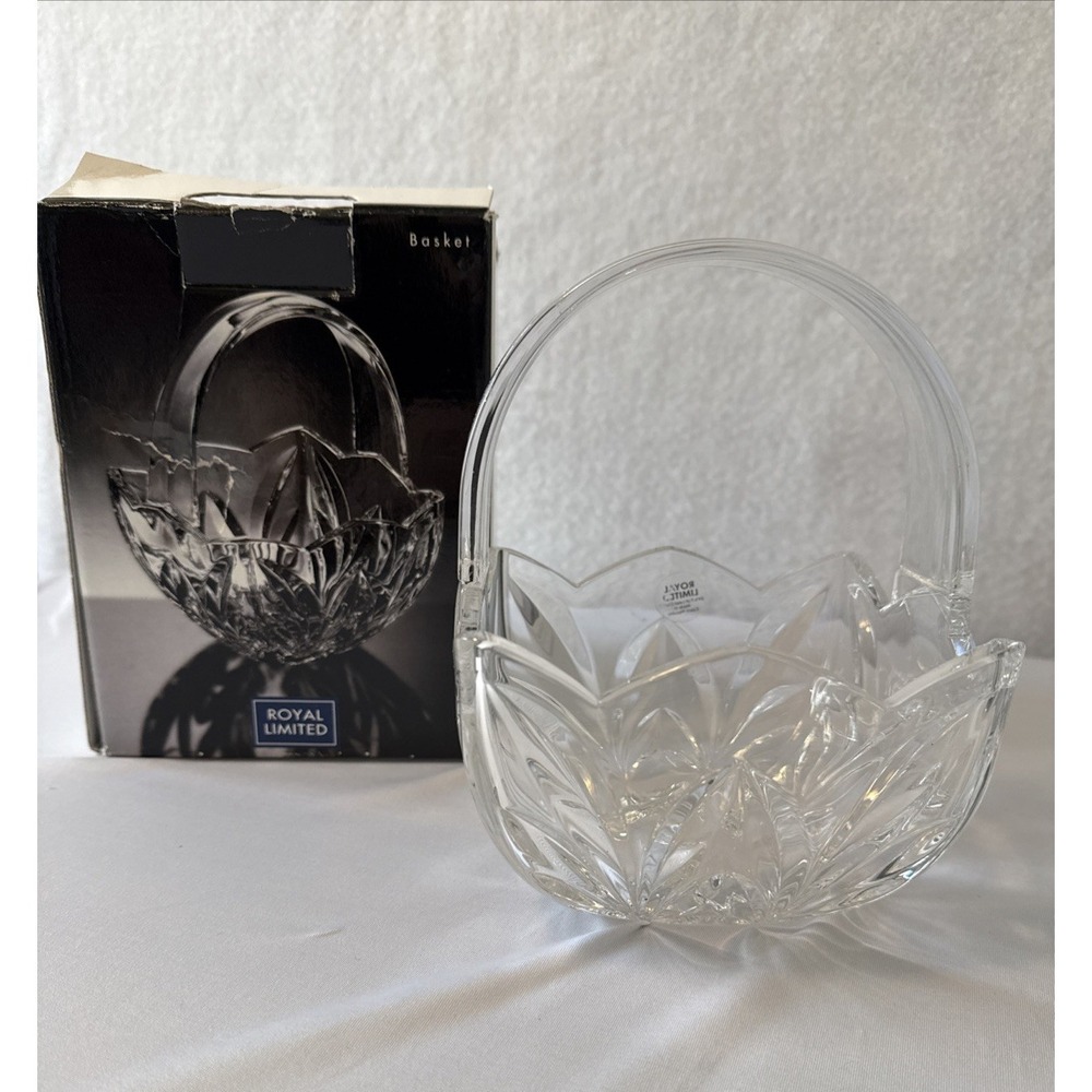 Vtg Royal Limited Starburst Basket 24% Full Lead Crystal Boxed Easter Holiday
